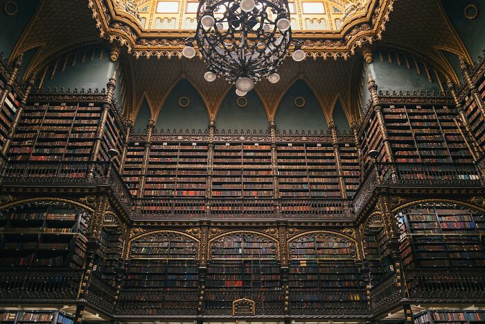 Ornate grandiose library interior with towering bookshelves and intricate gold detailing under a decorative chandelier. Ornate grandiose library interior with towering bookshelves and intricate gold detailing under a decorative chandelier.